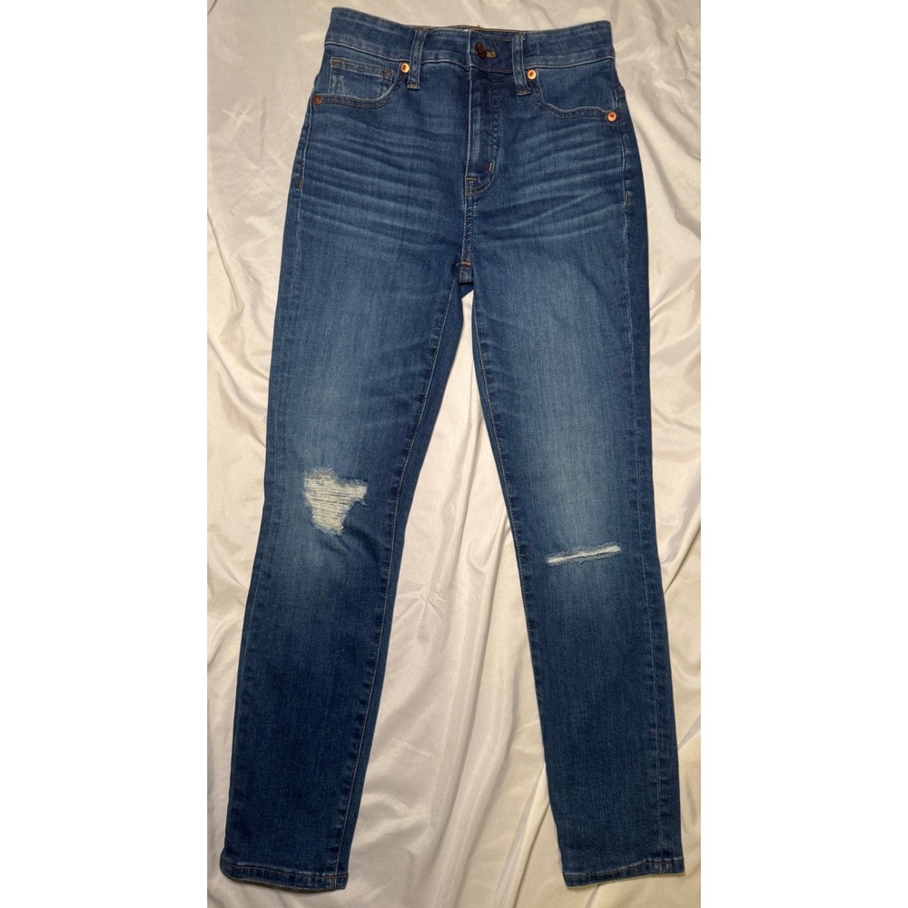 Madewell Curvy High-Rise Skinny Crop Jeans Womens 23 Blue Distressed Denim